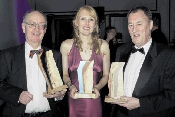 ACCOLADES: With their awards at the ceremony last night are, from left,  Professor  Alex Kemp, Emma Stephenson  and  Sandy Clark, of Amec