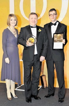 AWARDS: From left, broadcaster Kaye Adams,  with Alfie Cheyne and Stephen Budd, chairman of the Highlands and Islands branch of  IoD Scotland