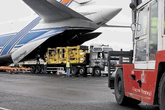 OVERSEAS HELP: Equipment needed to tackle the leak is unloaded from Prestwick Airport, Glasgow, after being flown in from the US