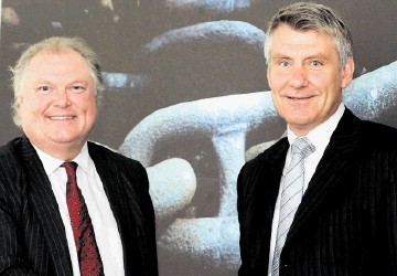 SHINING EXAMPLE: Lord Jones, left, and Bill Bayliss at Viking’s new headquarters.  Jim Irvine