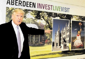 FIGHTING TALK: Donald Trump is in defiant mood as he warns of the impact of turbines on his arrival in Aberdeen