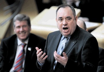 GANGING UP:  Scotland’s First Minister Alex Salmond in full flow as he took on his Tory, Labour and Lib Dem opposition critics during first minister's questions at the Scottish Parliament yesterday