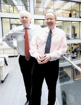 TOP TEAM:  Sir Ian Wood, left,  and Allister Langlands at the Wood Group's head office in Aberdeen for yesterday’s annual meeting.  Jim Irvine