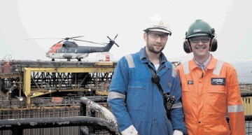 TEAMWORK: Mathew Donald, an operations supervisor for Petrofac, left, and  David Wilson, Centrica Energy’s regional director for the central and northern North Sea