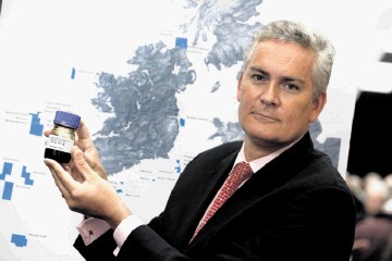 Providence Resources CEO Tony O’Reilly with a sample of Barryroe field crude