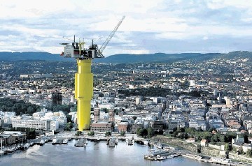 BEACON: Graphic showing the Aasta Hansteen oilfield spar platform scaled against Stavanger