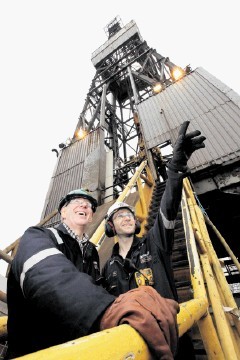 BULLISH LEADER: Ian Sharp, chief operating officer at Fairfield Energy, on the Dunlin platform with production engineer Adam Harper