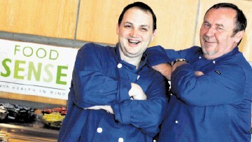 PRIDE:  Sodexo Scotland Remote Sites employees  Gordon Ritchie, chef de partie, left, and catering manager Philippe Clement have good cause to feel proud of their company’s safety record. Jim Irvine