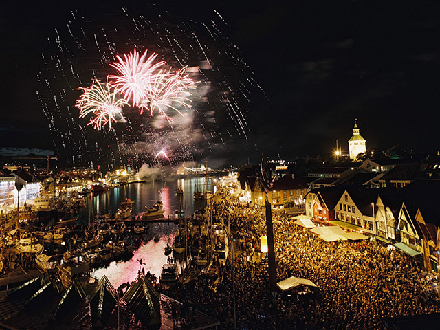 SENDING A MESSAGE TO THE WORLD: Stavanger celebrating the North Sea oil industry