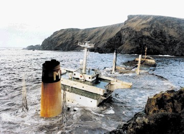 SUNK:  The Braer tanker went aground  off Shetland in January 1993, spilling 85,000 tonnes of crude oil into the sea, prompting   compensation claims