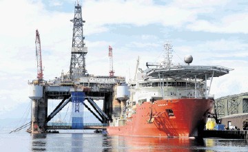 The oil rig Ocean Princess and the pipe-laying vessel Apache II in Invergordon Harbour