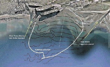 Aerial image of Swansea Bay showing tidal lagoon layout