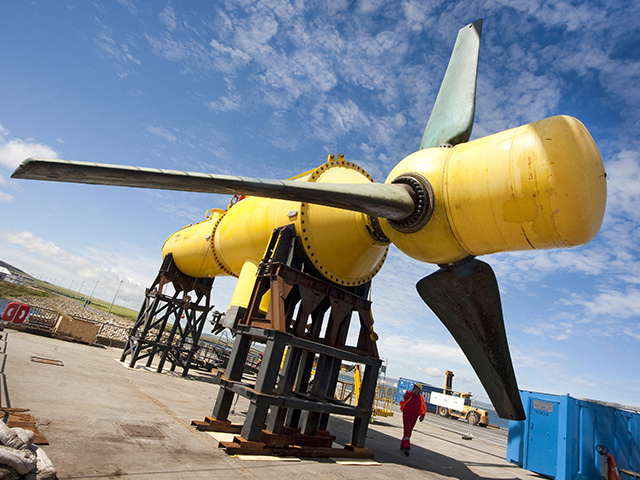 The 1Mw device being prepared for testing at Hatston Pier in Kirkwall