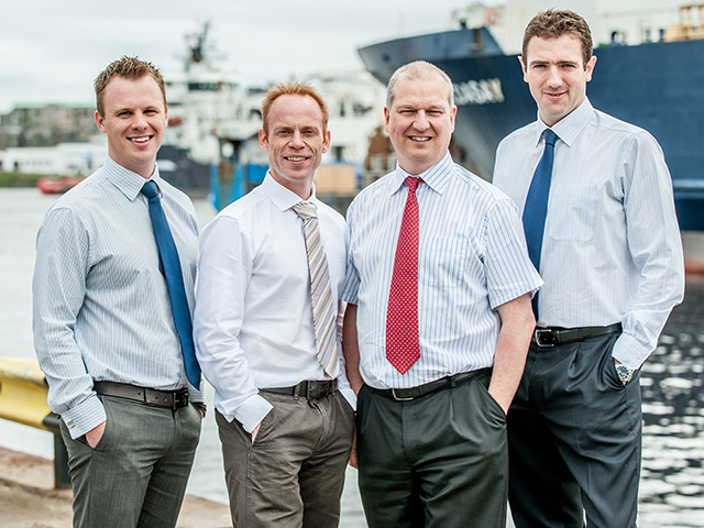 TOP TEAM: From left, Richard Bell, Steve Leaper, Jonathan D’Arcy and Ryan Menzies at Aberdeen harbour