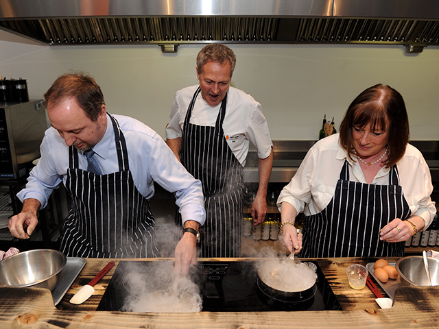 Nick Nairn, centre, watches as Jim Anderson and Eileen McBay work on their omelettes. Kenny Elrick Nick Nairn during a cooking demonstration