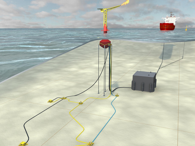 Artist's impression of how an Enegi Oil field using equipment from Advanced Buoy Techology could look