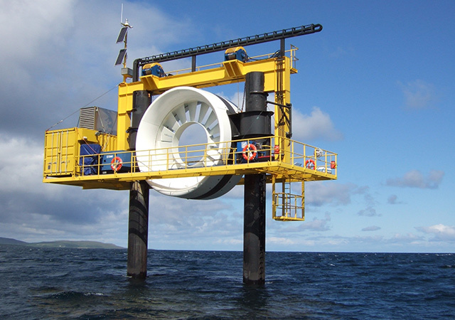 OpenHydro, a pioneering tidal scheme installed at the EMEC test site at the Fall of Warness, off Eday in Orkney