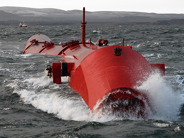 A Pelamis wavepower machine being tested