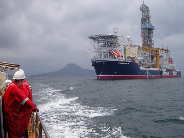 The Stena Carron drillship rests of Shetland.