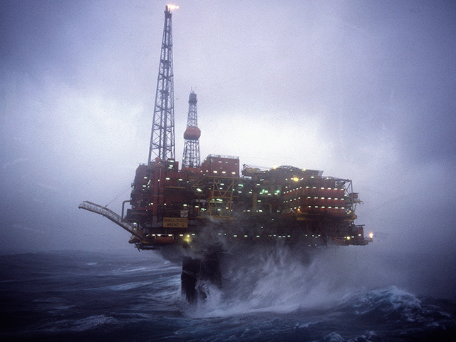 A scottish oil rig shrouded in mist