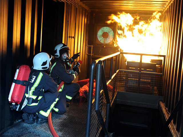 COURSES: The fire safety rig can accommodate up to 16 offshore workers at a time. Kenny Elrick