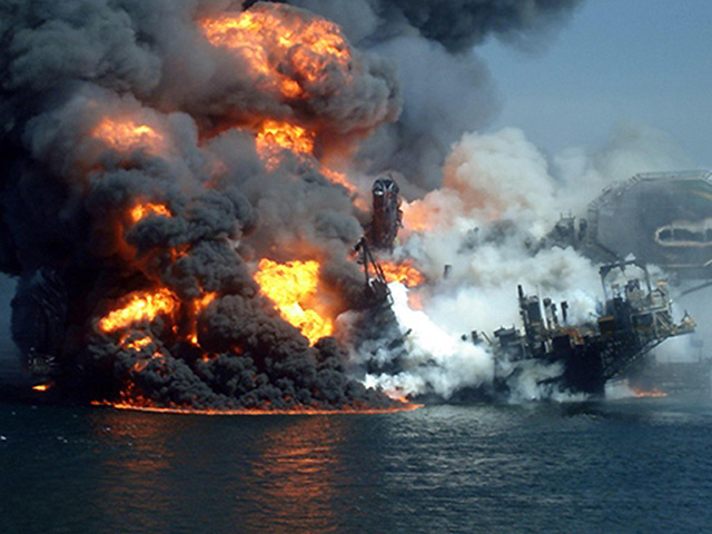 The burning Deepwater Horizon oil platform.