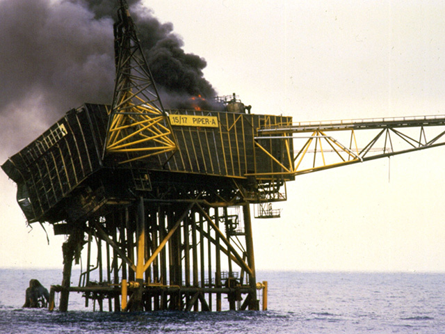 The burning wreckage of Piper Alpha