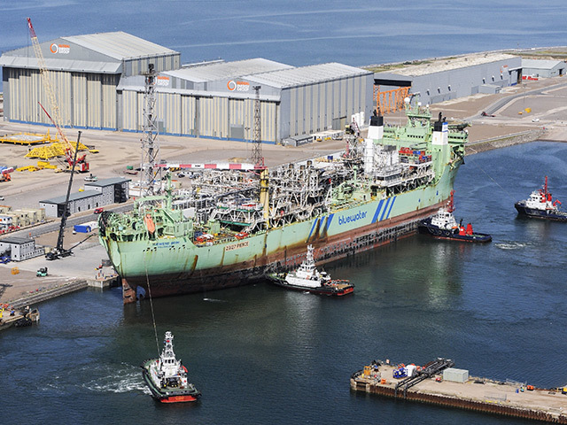 WHEN THE BOAT COMES IN: The Haewene Brim at Nigg, where she is undergoing topsides modifications