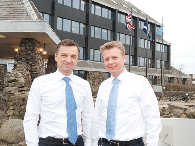 Jakob Bo Thomasen, left, with Martin Pedersen at Maersk Oil's Aberdeen offices