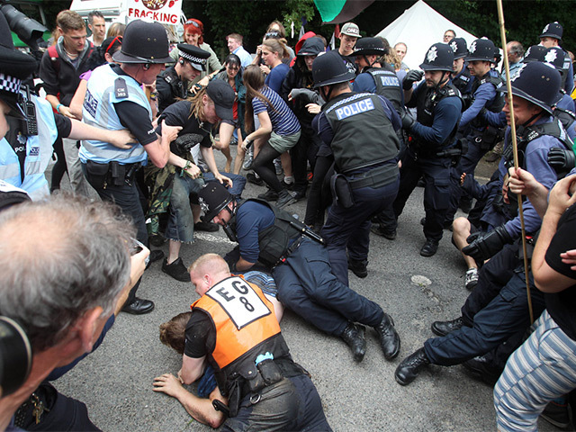 DEMONSTRATION: Anti-fracking protesters clash with police at the Balcombe site
