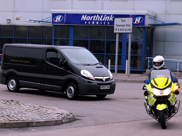 Three of the bodies leave Aberdeen Harbour after arriving by ferry