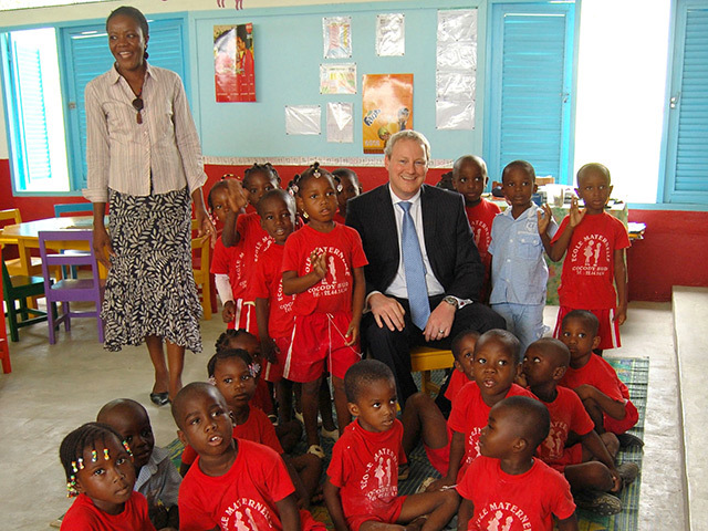 James Edens, Vice-President and Managing Director at CNR International, on a visit to Ecole Maternelle school, which CNR donated around £163,000 to refurbish, in Abidjan, Cote D’Ivoire.