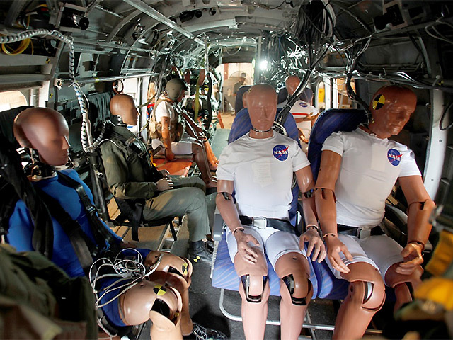 BRACED FOR TAKE-OFF: The crash-test dummies will further research into helicopter safety