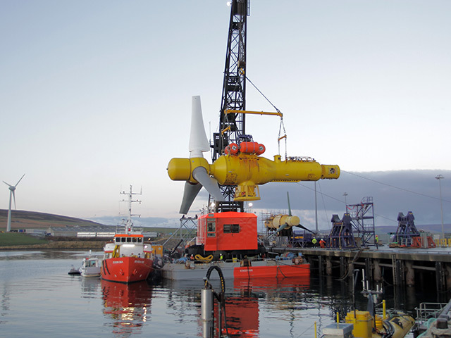 Alstom's 1mw electricity generating device being prepared for testing at Hatston Pier