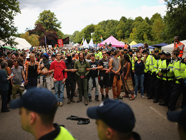 Climate-change protesters at the march outside Cuadrilla's site at Balcombe