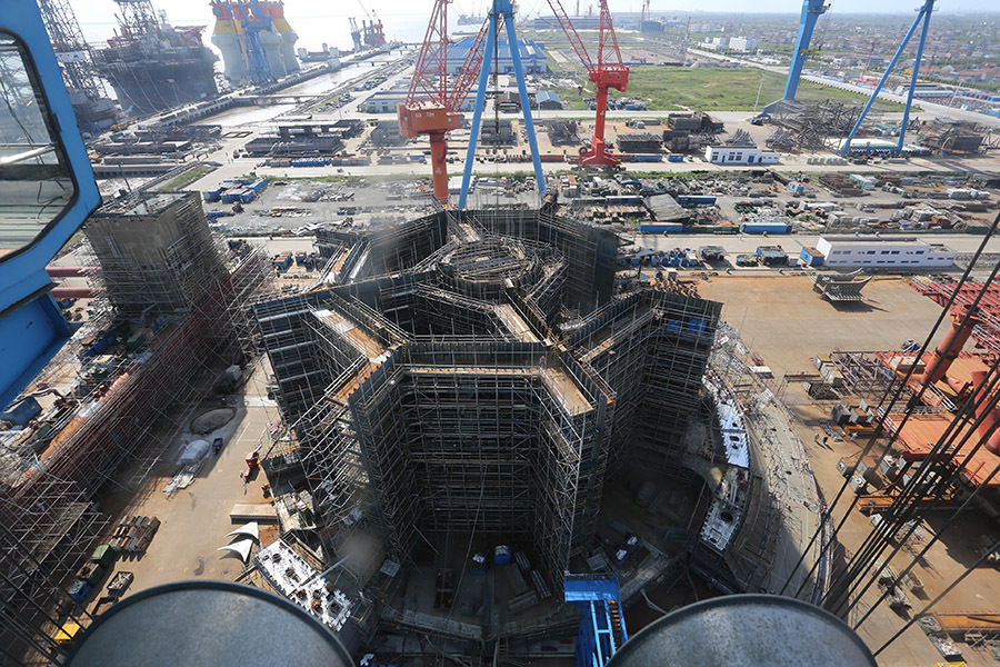 Dana Western Isles FPSO showing internal blocks up to level 24.1m and part external (side shell) blocks up to level 16.5m