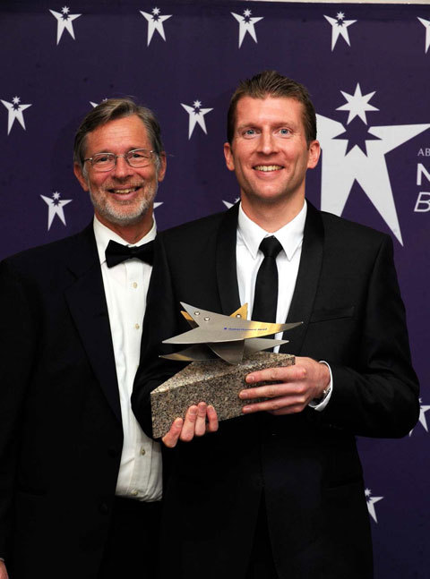 Ross McLennan, Vice president, Simmons and Company (right) with Ferdinand Von Pronozynski, principal, RGU - Student placement award, The Northern Star  Business awards, AECC