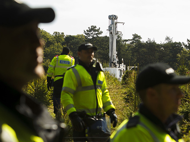 Police guarding Cuadrilla's fracking site in Balcombe.