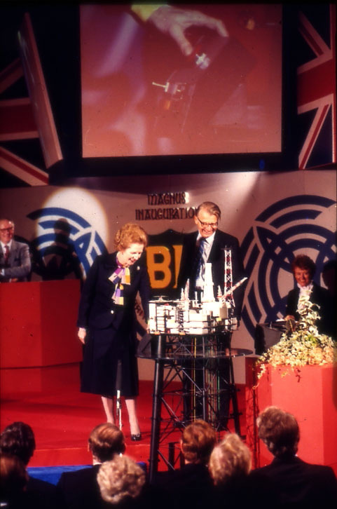 Prime Minister Margaret Thatcher at the Magnus inauguration in 1983