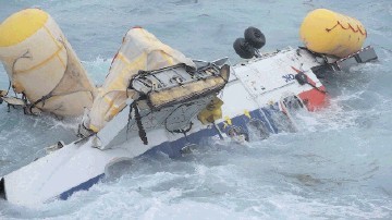 The crashed Super Puma CHC helicopter at Sumburgh, Shetland