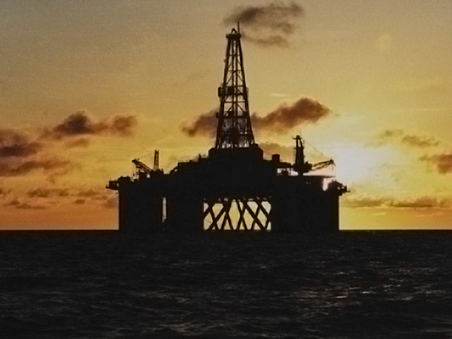 A semi-submersible oil rig