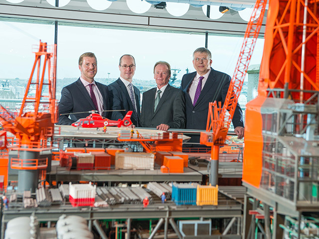 Donald Martin, decommissioning topsides delivery team leader at CNRI; Andy Clucas, senior project manager at Aker Solutions; Mike Buckingham, vice president technical at Aker Solutions; and Roy Aspden, decommissioning project manager at CNRI.