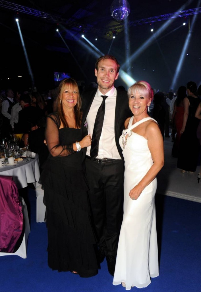 Aberdeen FC player Russell Anderson with  Audrey Lawson and Jackie Webster.