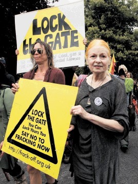 Designer Dame Vivienne Westwood joined activists at the Cuadrilla drilling site near Balcombe