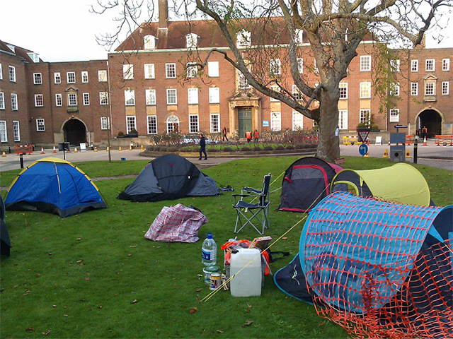 Protesters set up camp outside the West Sussex County Council offices