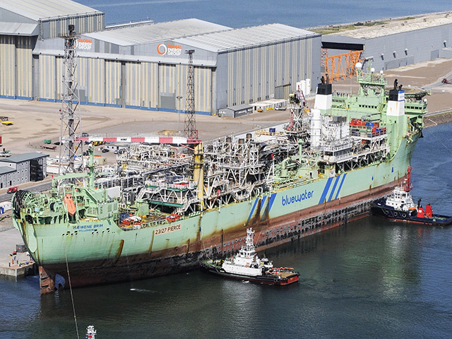 Bluewater’s Haewene Brim vessel at Nigg. Picture: Global Energy Group.