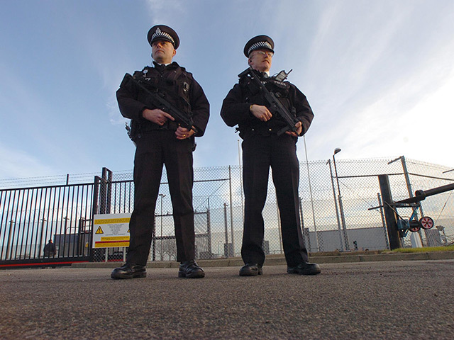 Police stationed outside the St Fergus gas terminal