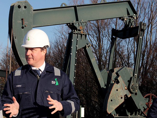 Prime Minister David Cameron during a guided tour of the IGas  shale  drilling plant oil depot near Gainsborough, Lincolnshire