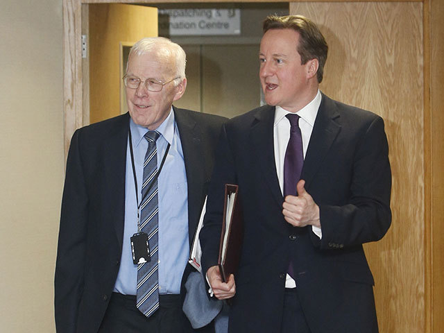 Sir Ian Wood (L) shared his review with David Cameron during the Prime Minister's visit to Aberdeen on Monday