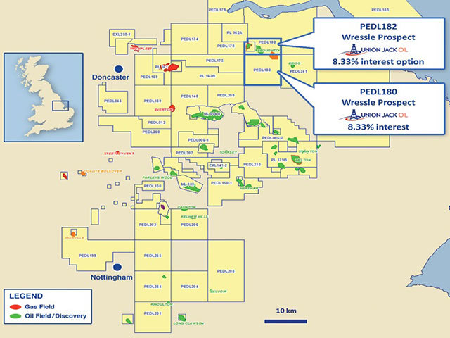 A map showing the location of the Wressle oil discovery